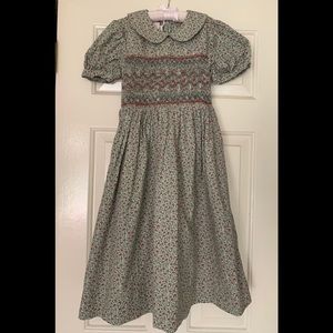 Strasburg smocked Green Floral Dress—8yo